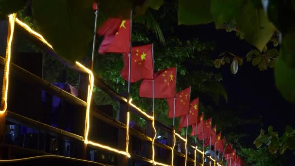 Nacht Verlichte Sanya Stad Dadonghai Strand Restaurant Baai Panorama Hainan — Stockvideo