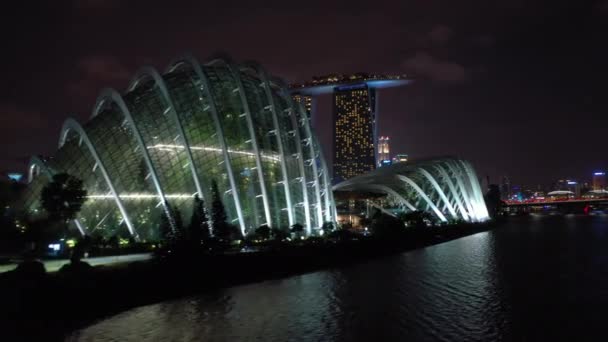 Singapur 2019 Lutego Czas Nocny Singapur Miasto Marina Bay Słynny — Wideo stockowe