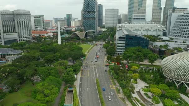 Дневной Полет Над Городом Сингапур Аэрофотопанорама Кадры — стоковое видео