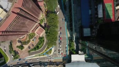 Singapur şehir trafiği hava Panorama 4k görüntüleri üzerinde gün zaman uçuş