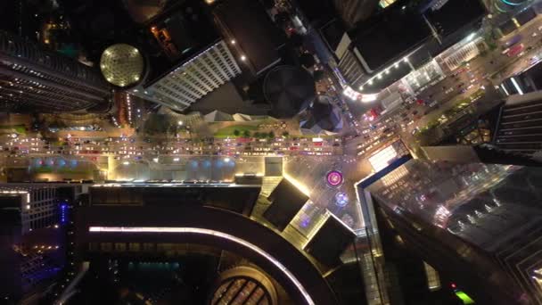 Νυχτερινή Πτήση Πάνω Από Φωτισμένη Σιγκαπούρη Πόλη Εναέρια Πανόραμα Πλάνα — Αρχείο Βίντεο