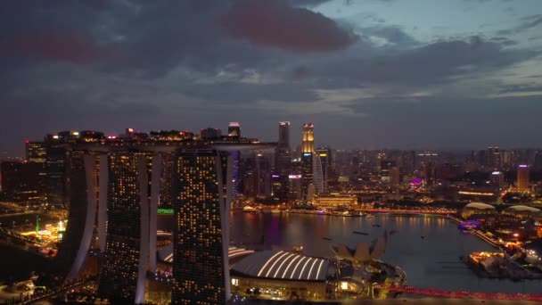 Singapore Februari 2019 Nattetid Singapore City Marina Bay Berömda Hotell — Stockvideo