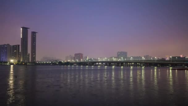 Night Illuminated Macau Taipa Island Seascape Panorama Timelapse Footage China — Stock Video