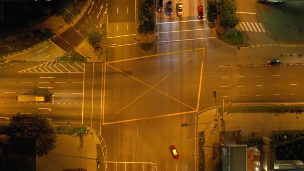 Night Time Flight Singapore Verlicht Stadsverkeer Luchtfoto Beeldmateriaal — Stockvideo