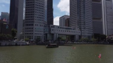 Singapur - 4 Şubat 2019: gündüz singapur şehir marina bay trafik hava panorama 4k circa 4 Şubat 2019 singapur.