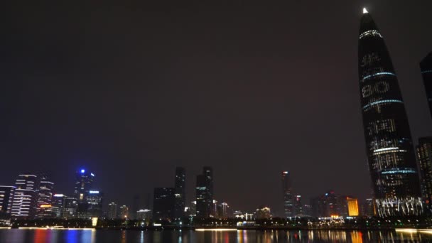 Noche Tiempo Ribera Shen Zhen Paisaje Urbano Iluminado Panorama — Vídeos de Stock