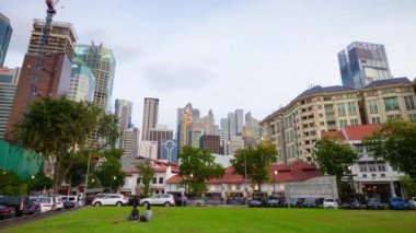 Singapur - 4 Şubat 2019: gündüz singapur şehir marina bay trafik hava panorama 4k circa 4 Şubat 2019 singapur.