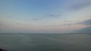 Night illuminated Macau Taipa island seascape panorama. 4k timelapse footage china