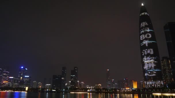 Noite Ribeirinha Shen Zhen Iluminado Paisagem Urbana Panorama — Vídeo de Stock