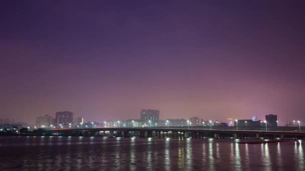 Night Illuminated Macau Taipa Island Seascape Panorama Timelapse Footage China — Stock Video