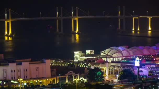 Cidade Macau Iluminação Noturna Edifícios Centro Cidade Panorama Lapso Tempo — Vídeo de Stock