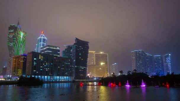 Isla Macao Paisaje Urbano Iluminado Panorama Por Noche Timelapse Material — Vídeos de Stock