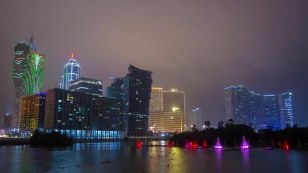 Macau Belyst Stadsbild Panorama Natten Timelapse Film Porslin — Stockvideo