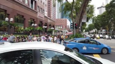 Singapur şehir havadan panorama 4k görüntüleri üzerinde gündüz uçuş