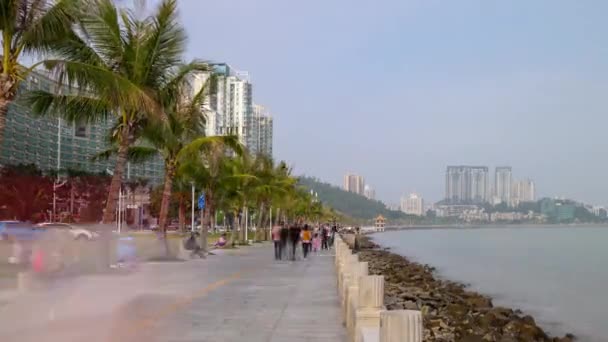 Gente Caminando Por Costa Isla Macao Taipa Timelapse Metraje China — Vídeo de stock