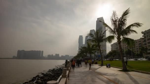 Lidé Procházející Pobřeží Ostrova Macau Taipa Timelapse Video Porcelán — Stock video