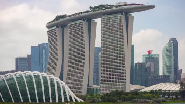 シンガポール 2019年2月4日 昼間シンガポールシティマリーナベイ有名なホテル空中パノラマ4K 2月4 2019シンガポール — ストック動画