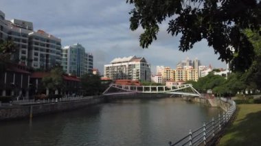 Singapur - 4 Şubat 2019: gündüz singapur şehir marina bay trafik hava panorama 4k circa 4 Şubat 2019 singapur.