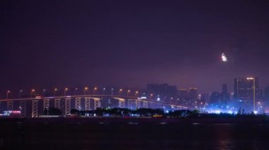 Night illuminated Macau Taipa island seascape panorama. 4k timelapse footage china
