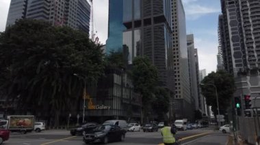 Singapur şehir havadan panorama 4k görüntüleri üzerinde gündüz uçuş