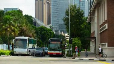 Singapur - 4 Şubat 2019: gündüz singapur şehir marina bay trafik hava panorama 4k circa 4 Şubat 2019 singapur.