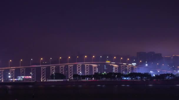 Macau Stad Nacht Verlichting Gebouwen Centrum Panorama Tijd Vervallen China — Stockvideo