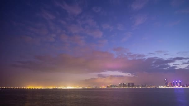 Avond Macau Taipa Eiland Zeegezicht Panorama Tijdapse Beeldmateriaal Porselein — Stockvideo