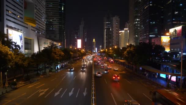 Noche Tiempo Shen Zhen Iluminado Paisaje Urbano Tráfico Panorama — Vídeos de Stock