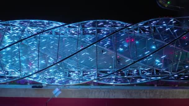 China Sanya Octubre 2019 Iluminación Nocturna Sanya Ciudad Ribereña Puente — Vídeo de stock