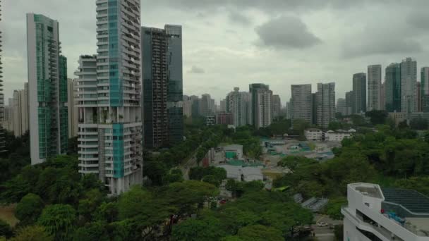 Volo Diurno Sulla Città Singapore Panoramica Aerea Metraggio — Video Stock