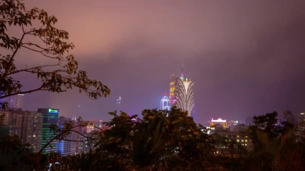 Macau Adası Nın Aydınlattığı Şehir Manzarası Manzarası Gece Zaman Dilimi — Stok video