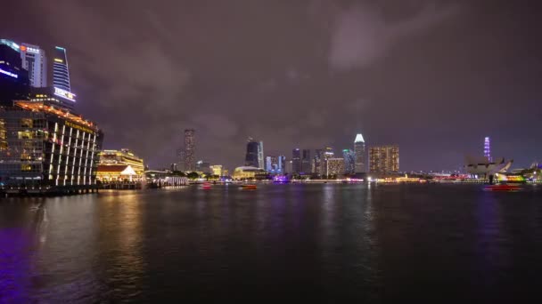 Singapur Febrero 2019 Noche Tiempo Singapore Ciudad Marina Bahía Tráfico — Vídeo de stock