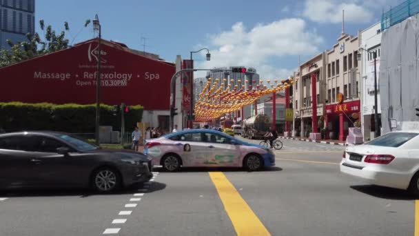 Volo Diurno Sulla Città Singapore Panoramica Aerea Metraggio — Video Stock