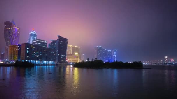 Noche Iluminada Macao Taipa Isla Paisaje Marino Timelapse Metraje China — Vídeo de stock