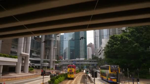 Abend Hong Kong Stadt Innenstadt Verkehr Straße Brücke Ansicht Panorama — Stockvideo