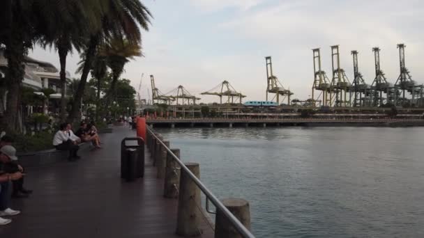 Singapur Febrero 2019 Día Tiempo Singapore Ciudad Marina Bahía Tráfico — Vídeo de stock