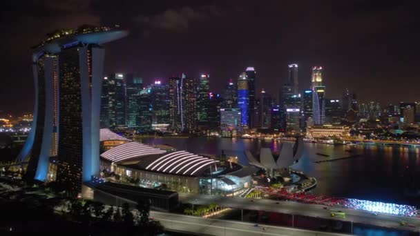 Cingapura Fevereiro 2019 Noite Singapore Cidade Marina Baía Famoso Hotel — Vídeo de Stock