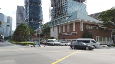 Singapur şehir havadan panorama 4k görüntüleri üzerinde gündüz uçuş