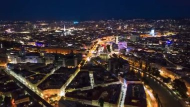 gece aydınlatma viyana merkezi cityscape hava panorama 4k timelapse avusturya