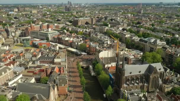 Gün Batımı Amsterdam Şehir Merkezi Hava Panorama Hollanda — Stok video