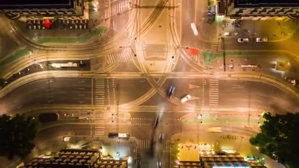 Vienna City Center Night Illumination Traffic Street Square Aerial Topdown — стоковое видео