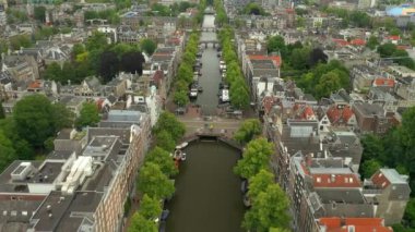 gün batımı Amsterdam şehir merkezi hava panorama 4k hollanda