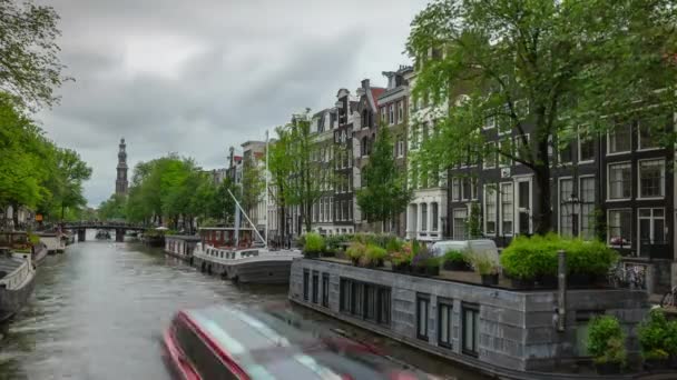 Dia Hora Amsterdam Cidade Famoso Canal Tráfego Ponte Panorama Timelapse — Vídeo de Stock