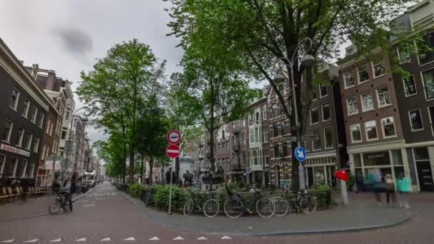 Amsterdam City Bewolkte Dag Verkeer Straat Panorama Timelapse Nederland — Stockvideo