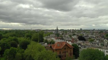 gün batımı Amsterdam şehir merkezi hava panorama 4k hollanda
