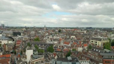gün batımı Amsterdam şehir merkezi hava panorama 4k hollanda