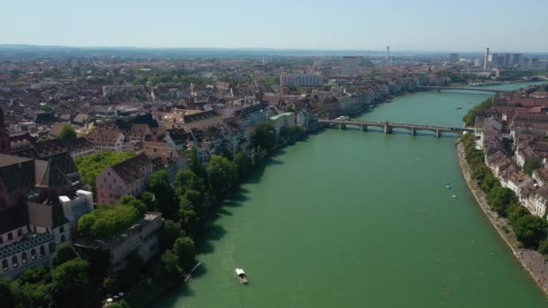 Політ Над Базеля Краєвид Літній День Річковий Трафік Панорама Швейцарія — стокове відео
