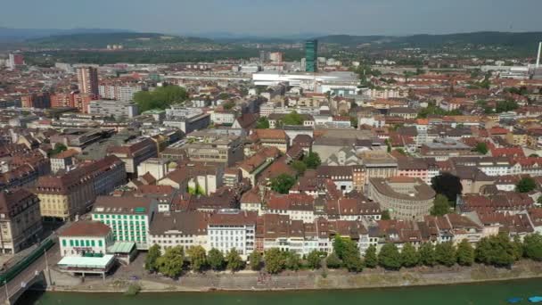 Basel Cityscape Hava Panorama Sviçre Üzerinde Yaz Günü Uçuş — Stok video