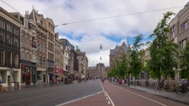 amsterdam şehir güneşli gün merkezi trafik sokak panorama 4k timelapse hollanda