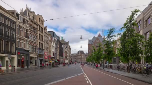 Amsterdam City Sunny Day Central Traffic Street Panorama Timelapse Netherlands — Stock Video